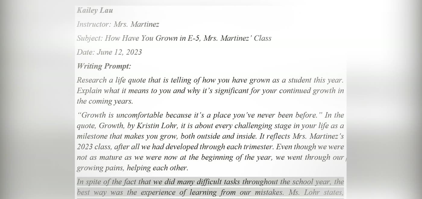A completed student analysis paragraph